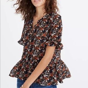 Madewell Silk Studio Ruffle Hem Top In Prairie Blossoms
